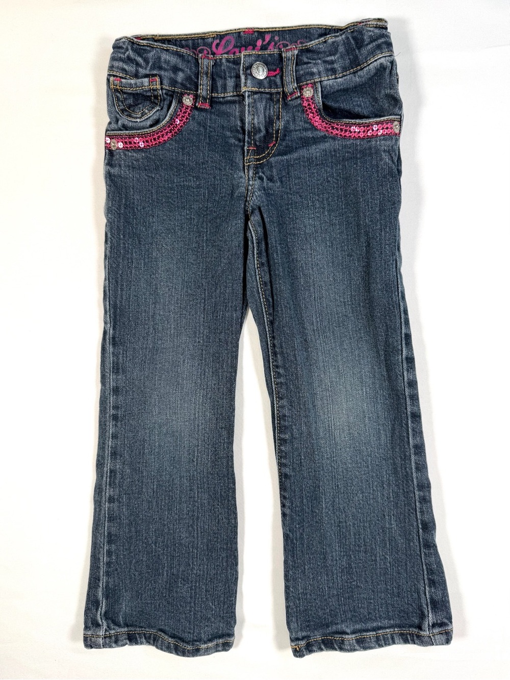 LEVI’S Girls’ Bootcut Pink Trim Western Dark Wash‎ Jeans Y2K Cowgirl Size 4